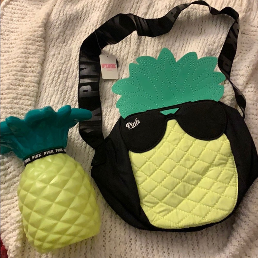 NWT PINK VICTORIA SECRET Pineapple Cooler & Cup